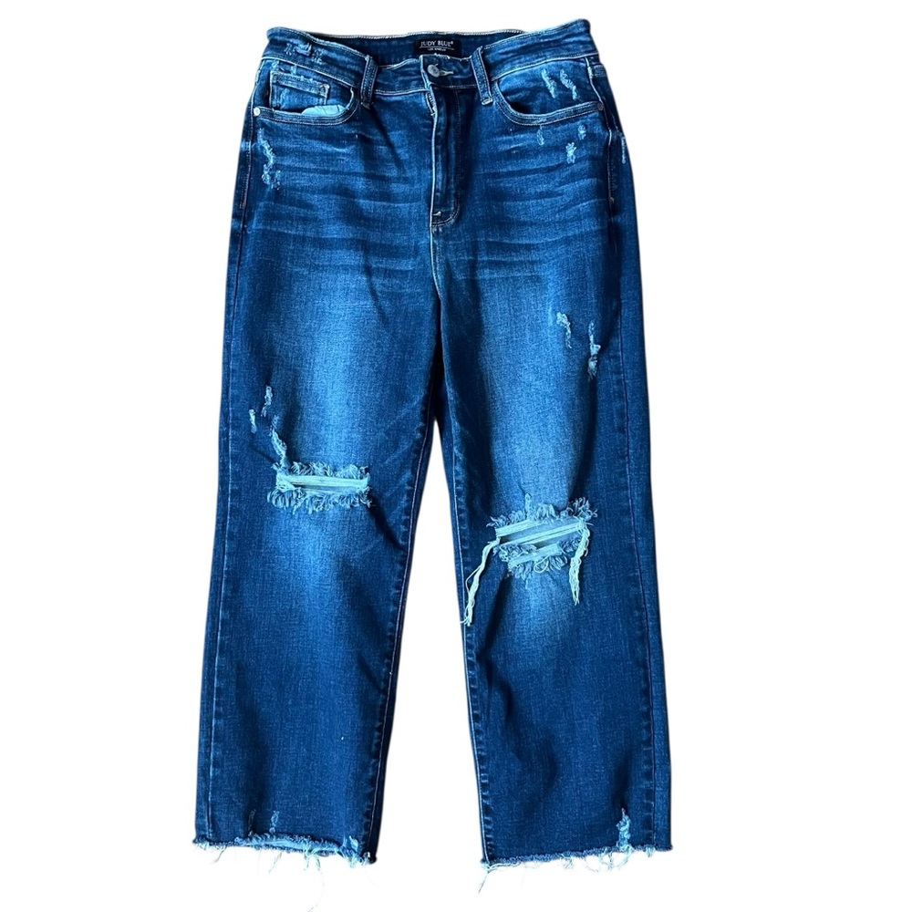 Judy Blue Distressed Blue Ankle Jeans